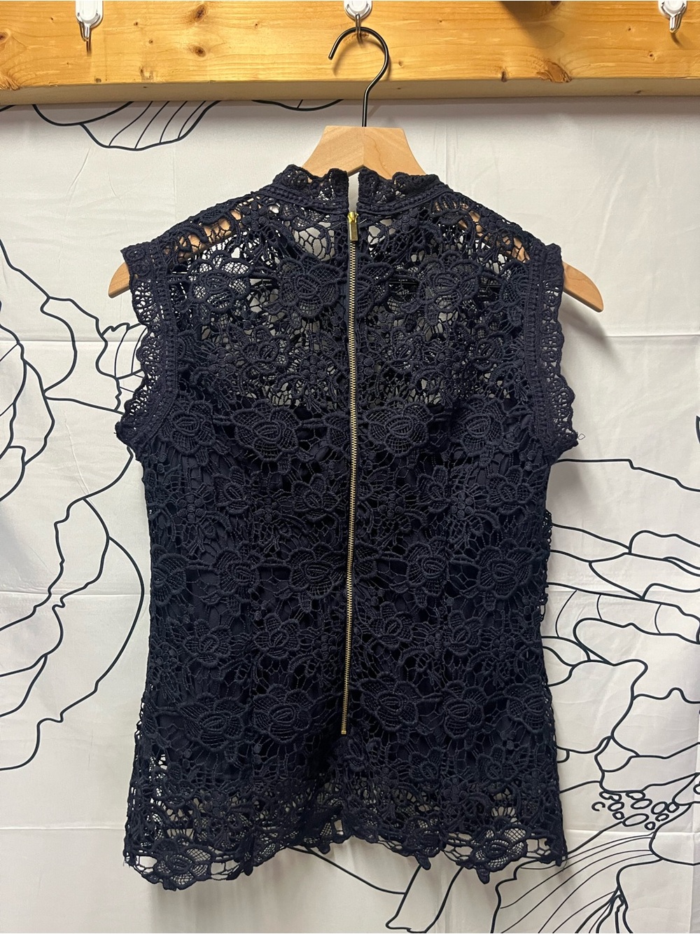 Nanette Lepore Women’s Navy Crochet Lace Overlay Top (371) - Picture 7 of 10